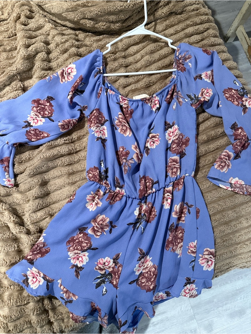 Peach Love California / ASTR the label Lavender Blue Floral Long-Sleeve Romper
